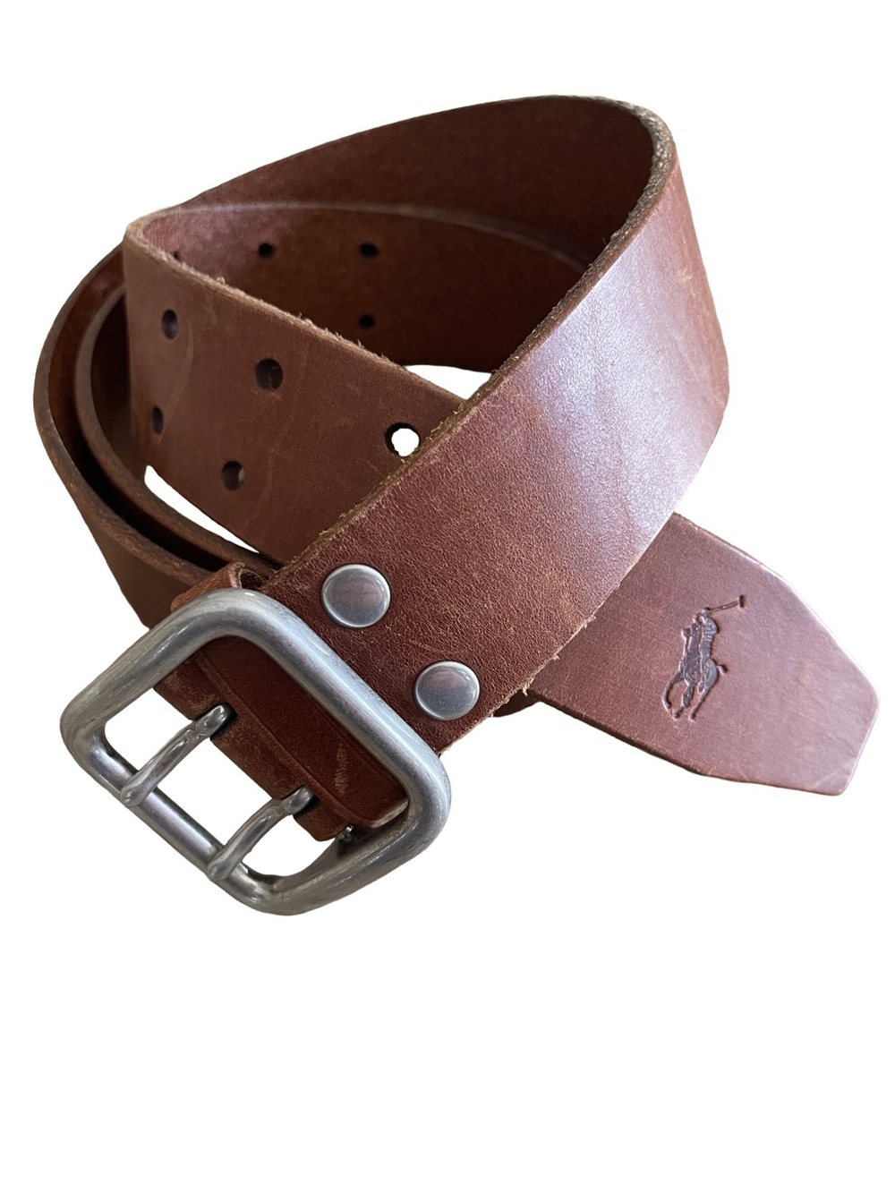 Polo Ralph Lauren Distressed Brown Leather Double Prong Belt Size 42 / 105